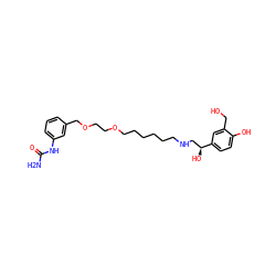 NC(=O)Nc1cccc(COCCOCCCCCCNC[C@H](O)c2ccc(O)c(CO)c2)c1 ZINC000049047610