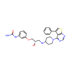 NC(=O)Nc1cccc(OC[C@@H](O)CNC2CCN(c3ncnc4scc(-c5ccccc5)c34)CC2)c1 ZINC000064750383