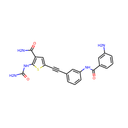 NC(=O)Nc1sc(C#Cc2cccc(NC(=O)c3cccc(N)c3)c2)cc1C(N)=O ZINC000072119596