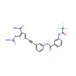 NC(=O)Nc1sc(C#Cc2cccc(NC(=O)c3cccc(NC(=O)C(F)(F)F)c3)c2)cc1C(N)=O ZINC000072118989