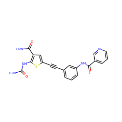 NC(=O)Nc1sc(C#Cc2cccc(NC(=O)c3cccnc3)c2)cc1C(N)=O ZINC000028523290