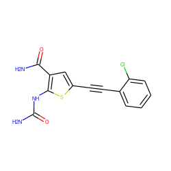 NC(=O)Nc1sc(C#Cc2ccccc2Cl)cc1C(N)=O ZINC000028524198