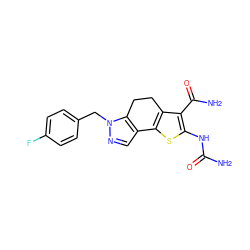 NC(=O)Nc1sc2c(c1C(N)=O)CCc1c-2cnn1Cc1ccc(F)cc1 ZINC000066066147