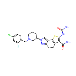 NC(=O)Nc1sc2c(c1C(N)=O)CCc1nn([C@H]3CCCN(Cc4ccc(Cl)cc4F)C3)cc1-2 ZINC000066066175