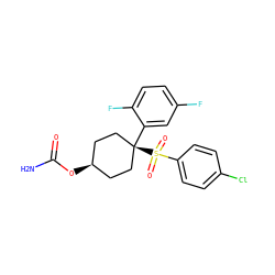 NC(=O)O[C@H]1CC[C@@](c2cc(F)ccc2F)(S(=O)(=O)c2ccc(Cl)cc2)CC1 ZINC000253637913