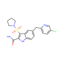 NC(=O)c1[nH]c2ccc(Cc3ccc(Cl)cn3)cc2c1S(=O)(=O)N1CCCC1 ZINC000029038975