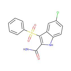 NC(=O)c1[nH]c2ccc(Cl)cc2c1S(=O)(=O)c1ccccc1 ZINC000000005691