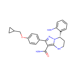 NC(=O)c1c(-c2ccc(OCC3CC3)cc2)nn2c1NCC[C@H]2c1ccccc1N ZINC001772592382