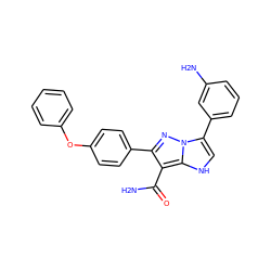 NC(=O)c1c(-c2ccc(Oc3ccccc3)cc2)nn2c(-c3cccc(N)c3)c[nH]c12 ZINC001772599604