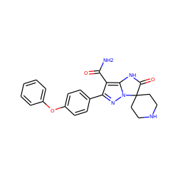 NC(=O)c1c(-c2ccc(Oc3ccccc3)cc2)nn2c1NC(=O)C21CCNCC1 ZINC001772630961