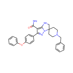 NC(=O)c1c(-c2ccc(Oc3ccccc3)cc2)nn2c1NCC21CCN(Cc2ccccc2)CC1 ZINC001772608068