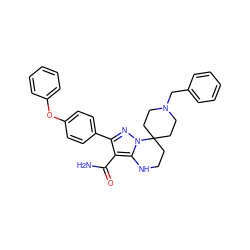 NC(=O)c1c(-c2ccc(Oc3ccccc3)cc2)nn2c1NCCC21CCN(Cc2ccccc2)CC1 ZINC001772571395