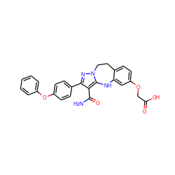 NC(=O)c1c(-c2ccc(Oc3ccccc3)cc2)nn2c1Nc1cc(OCC(=O)O)ccc1CC2 ZINC000045390532