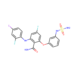 NC(=O)c1c(Nc2ccc(I)cc2F)cc(F)cc1Oc1cccc(NS(N)(=O)=O)c1 ZINC000096905632
