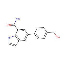 NC(=O)c1cc(-c2ccc(CO)cc2)cc2cc[nH]c12 ZINC000071318221