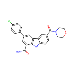 NC(=O)c1cc(-c2ccc(Cl)cc2)cc2c1[nH]c1ccc(C(=O)N3CCOCC3)cc12 ZINC000113208265