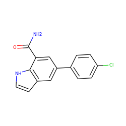 NC(=O)c1cc(-c2ccc(Cl)cc2)cc2cc[nH]c12 ZINC000034396506