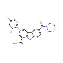 NC(=O)c1cc(-c2ccc(Cl)cc2Cl)cc2c1[nH]c1ccc(C(=O)N3CCOCC3)cc12 ZINC000113202257