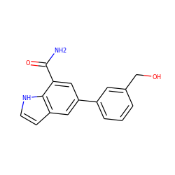 NC(=O)c1cc(-c2cccc(CO)c2)cc2cc[nH]c12 ZINC000071296955