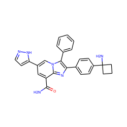 NC(=O)c1cc(-c2ccn[nH]2)cn2c(-c3ccccc3)c(-c3ccc(C4(N)CCC4)cc3)nc12 ZINC000113655655