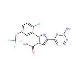 NC(=O)c1cc(-c2ccnc(N)n2)[nH]c1-c1cc(OC(F)(F)F)ccc1Cl ZINC000143207169