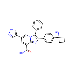 NC(=O)c1cc(-c2cn[nH]c2)cn2c(-c3ccccc3)c(-c3ccc(C4(N)CCC4)cc3)nc12 ZINC000113657170