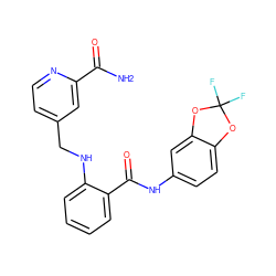 NC(=O)c1cc(CNc2ccccc2C(=O)Nc2ccc3c(c2)OC(F)(F)O3)ccn1 ZINC000028951746