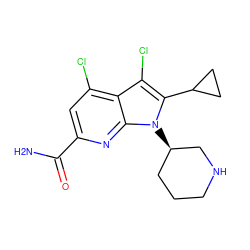 NC(=O)c1cc(Cl)c2c(Cl)c(C3CC3)n([C@@H]3CCCNC3)c2n1 ZINC001772578169