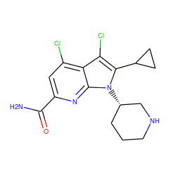 NC(=O)c1cc(Cl)c2c(Cl)c(C3CC3)n([C@H]3CCCNC3)c2n1 ZINC001772581043