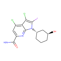 NC(=O)c1cc(Cl)c2c(Cl)c(I)n([C@H]3CCC[C@H](O)C3)c2n1 ZINC001772644208