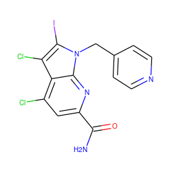 NC(=O)c1cc(Cl)c2c(Cl)c(I)n(Cc3ccncc3)c2n1 ZINC001772639417