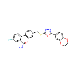 NC(=O)c1cc(F)ccc1-c1ccc(CSc2nnc(-c3ccc4c(c3)OCCO4)o2)cc1 ZINC000473154713