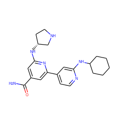 NC(=O)c1cc(N[C@@H]2CCNC2)nc(-c2ccnc(NC3CCCCC3)c2)c1 ZINC000058580905