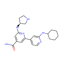 NC(=O)c1cc(N[C@H]2CCNC2)nc(-c2ccnc(NC3CCCCC3)c2)c1 ZINC000058603881