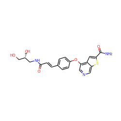 NC(=O)c1cc2c(Oc3ccc(/C=C/C(=O)NC[C@@H](O)CO)cc3)cncc2s1 ZINC000013864429