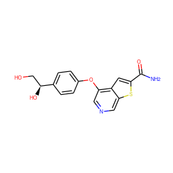 NC(=O)c1cc2c(Oc3ccc([C@@H](O)CO)cc3)cncc2s1 ZINC000013864448