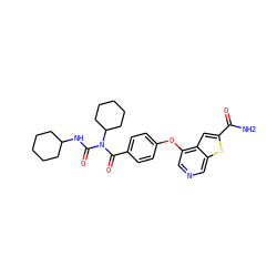 NC(=O)c1cc2c(Oc3ccc(C(=O)N(C(=O)NC4CCCCC4)C4CCCCC4)cc3)cncc2s1 ZINC000013864425