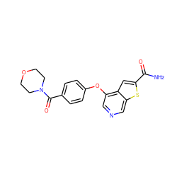 NC(=O)c1cc2c(Oc3ccc(C(=O)N4CCOCC4)cc3)cncc2s1 ZINC000013864436