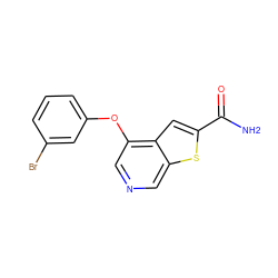 NC(=O)c1cc2c(Oc3cccc(Br)c3)cncc2s1 ZINC000013864384