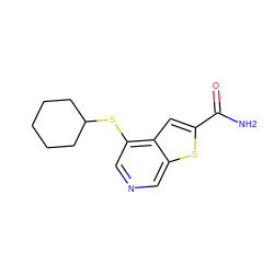 NC(=O)c1cc2c(SC3CCCCC3)cncc2s1 ZINC000013862357