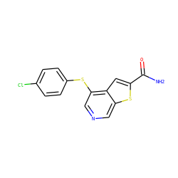 NC(=O)c1cc2c(Sc3ccc(Cl)cc3)cncc2s1 ZINC000013862349