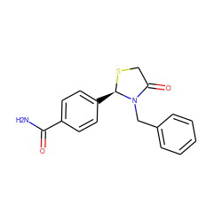 NC(=O)c1ccc([C@H]2SCC(=O)N2Cc2ccccc2)cc1 ZINC000000058515