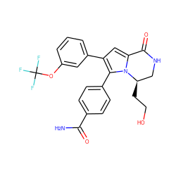 NC(=O)c1ccc(-c2c(-c3cccc(OC(F)(F)F)c3)cc3n2[C@H](CCO)CNC3=O)cc1 ZINC000207203761