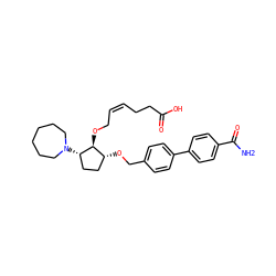 NC(=O)c1ccc(-c2ccc(CO[C@@H]3CC[C@H](N4CCCCCC4)[C@H]3OC/C=C\CCC(=O)O)cc2)cc1 ZINC000027758059