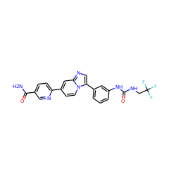 NC(=O)c1ccc(-c2ccn3c(-c4cccc(NC(=O)NCC(F)(F)F)c4)cnc3c2)nc1 ZINC000169704673