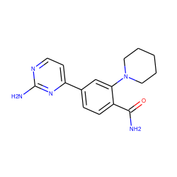 NC(=O)c1ccc(-c2ccnc(N)n2)cc1N1CCCCC1 ZINC000063539301