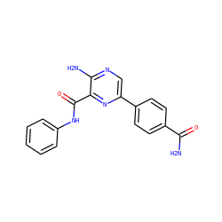 NC(=O)c1ccc(-c2cnc(N)c(C(=O)Nc3ccccc3)n2)cc1 ZINC000071317318