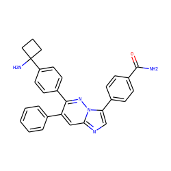 NC(=O)c1ccc(-c2cnc3cc(-c4ccccc4)c(-c4ccc(C5(N)CCC5)cc4)nn23)cc1 ZINC000114038324