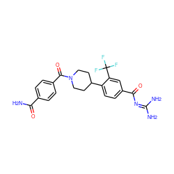 NC(=O)c1ccc(C(=O)N2CCC(c3ccc(C(=O)N=C(N)N)cc3C(F)(F)F)CC2)cc1 ZINC000095556688