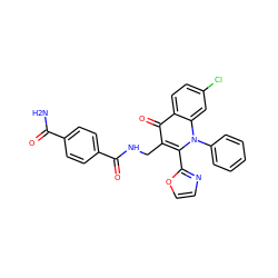 NC(=O)c1ccc(C(=O)NCc2c(-c3ncco3)n(-c3ccccc3)c3cc(Cl)ccc3c2=O)cc1 ZINC000096170092